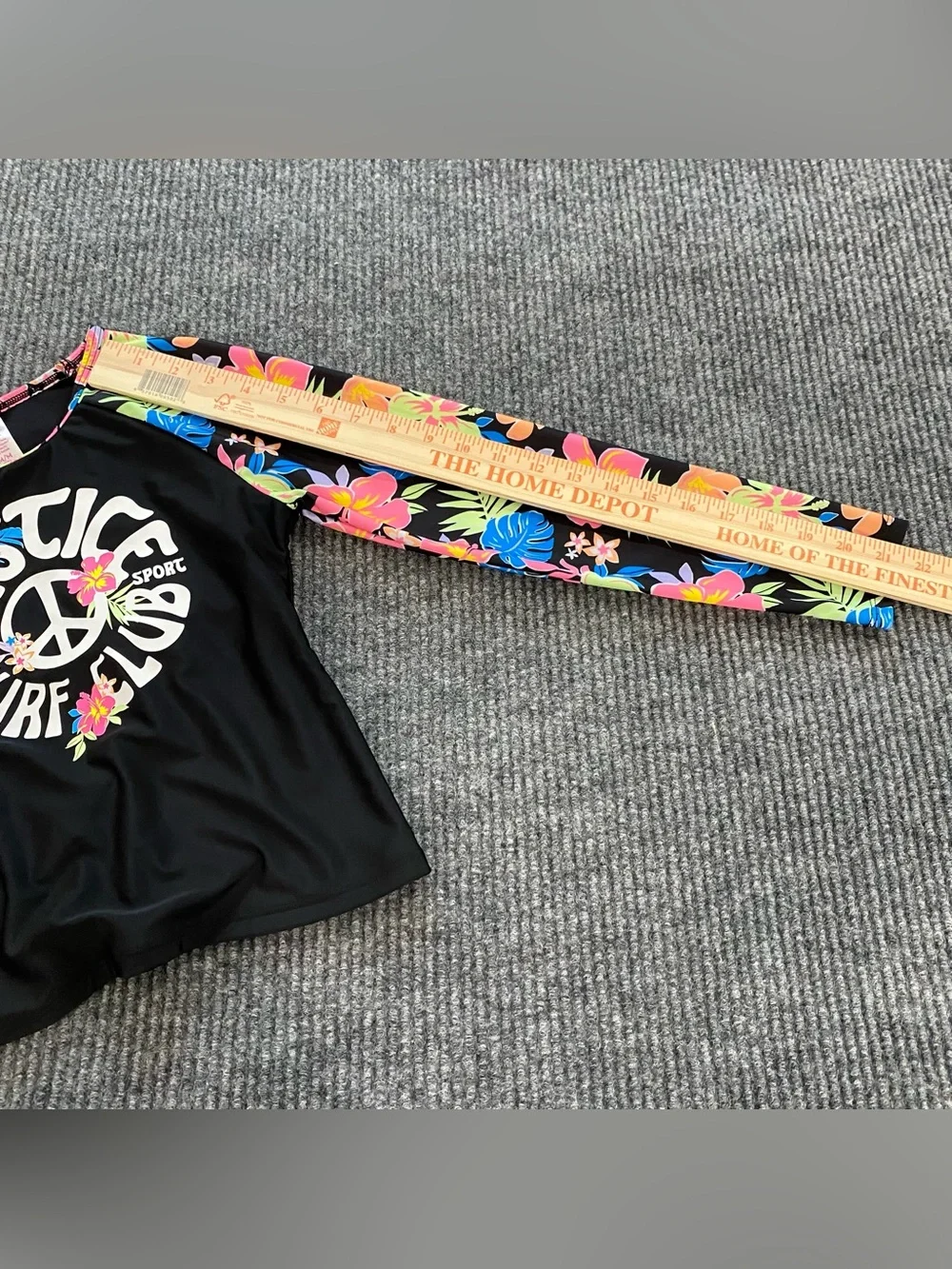 Justice Sport Girls M (10) Rash Guard Swim Shirt Long Sleeve Floral Peace Lake